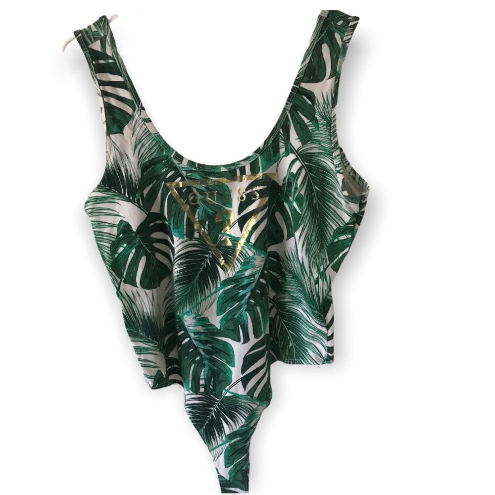 Guess Green and Gold Leaf Print Bodysuit